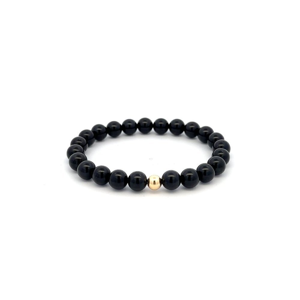 Natural Tourmaline Gemstones 6mm Stretchable Bracelet 18k Gold Bead Charm